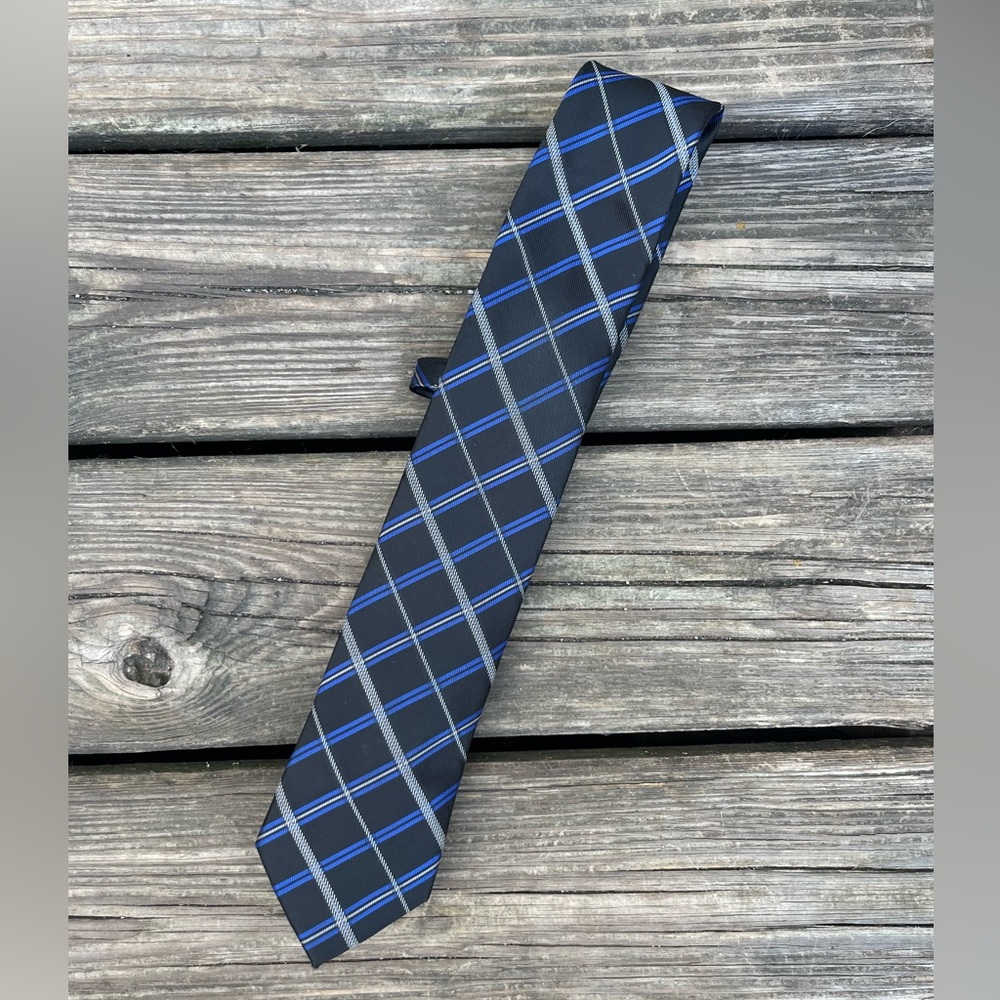 VALERIO GARATI 3” MADRAS BLACK & BLUE MENS NECKTIE